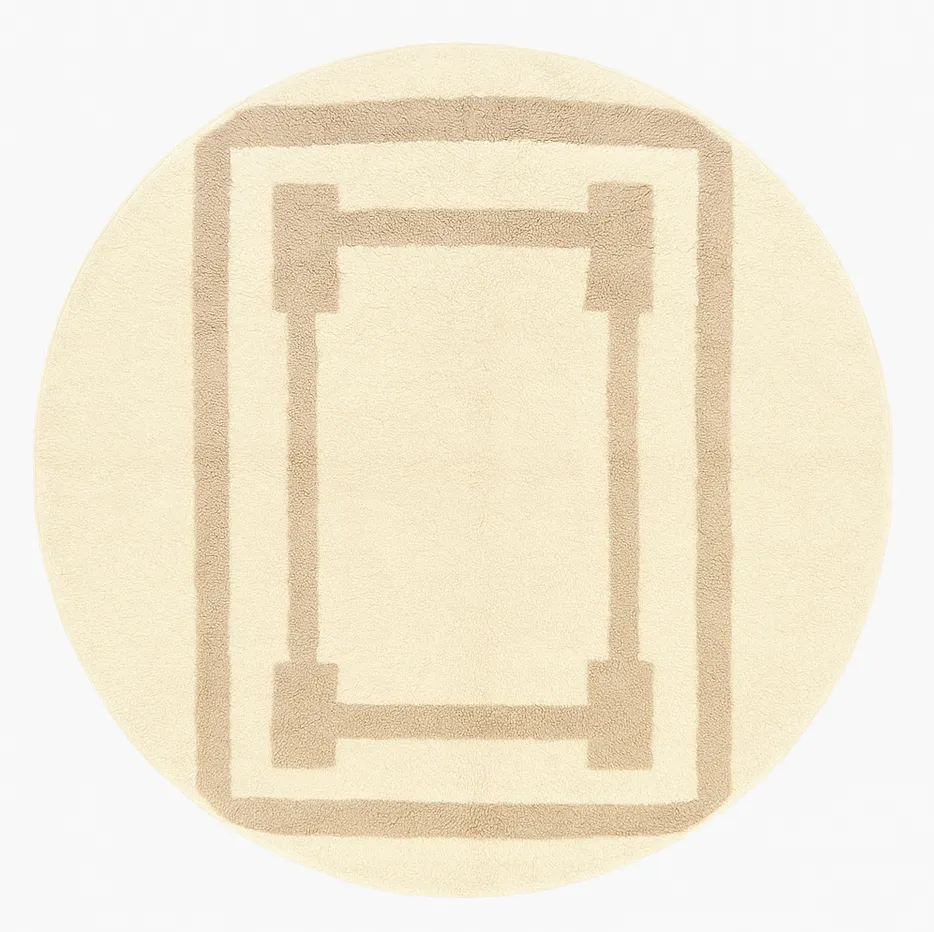 Tapis rond berbère Anghomar beige aux motifs géométriques — tapis berbères contemporains tissé à la main