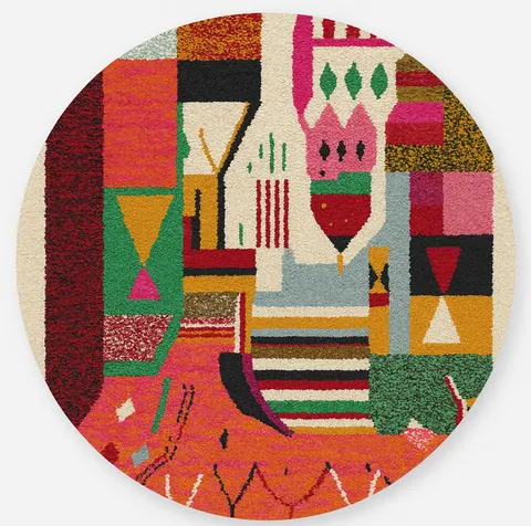 Tapis rond berbère Anghomar multicolore au dessin abstrait — tapis berbères contemporains