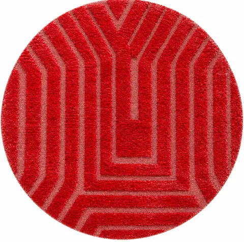 Tapis rond berbère Anir rouge aux motifs géométriques — tapis berbères contemporains