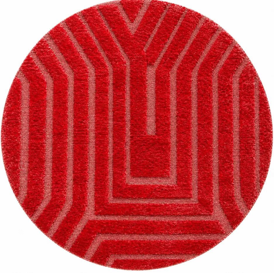 Tapis rond berbère Anir rouge aux motifs géométriques — tapis berbères contemporains tissé à la main