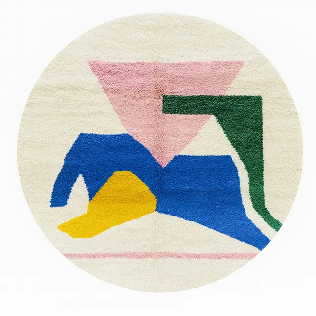 Tapis rond berbère Aoulouz multicolore aux motifs géométriques — tapis berbères contemporains