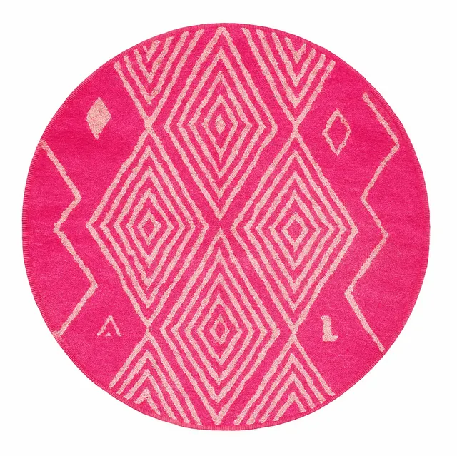 Tapis rond berbère Asif rose à losanges — tapis berbères contemporains