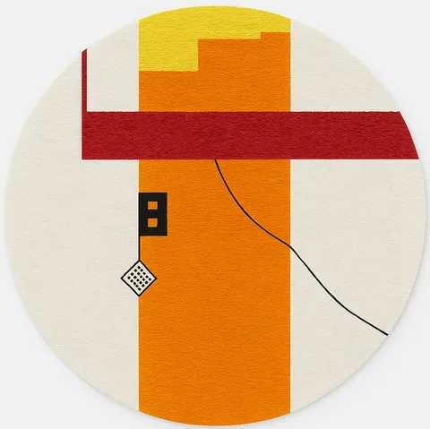 Tapis rond berbère Asni orange et rouge au dessin abstrait — tapis berbères contemporains