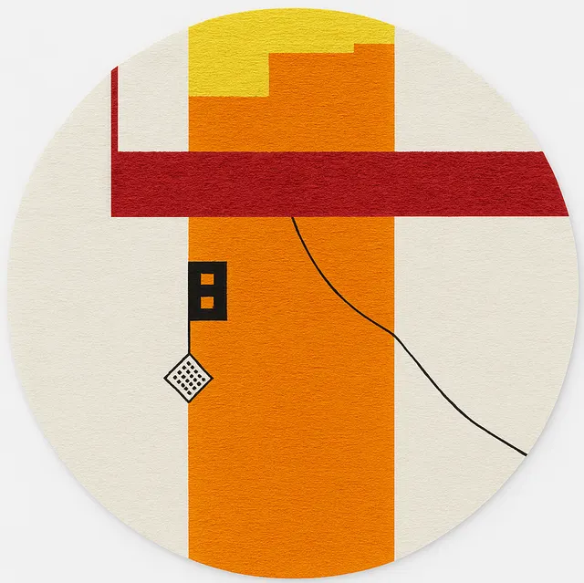 Tapis rond berbère Asni orange et rouge au dessin abstrait — tapis berbères contemporains