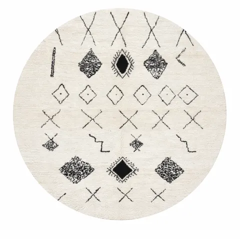 Tapis rond berbère Assif blanc et noir aux motifs berbères — tapis berbères contemporains