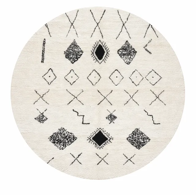 Tapis rond berbère Assif blanc et noir aux motifs berbères — tapis berbères contemporains
