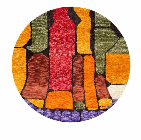 Tapis rond berbère Azemmour multicolore au dessin abstrait — tapis berbères contemporains