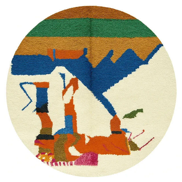 Tapis rond berbère Azrou multicolore au dessin abstrait — tapis berbères contemporains