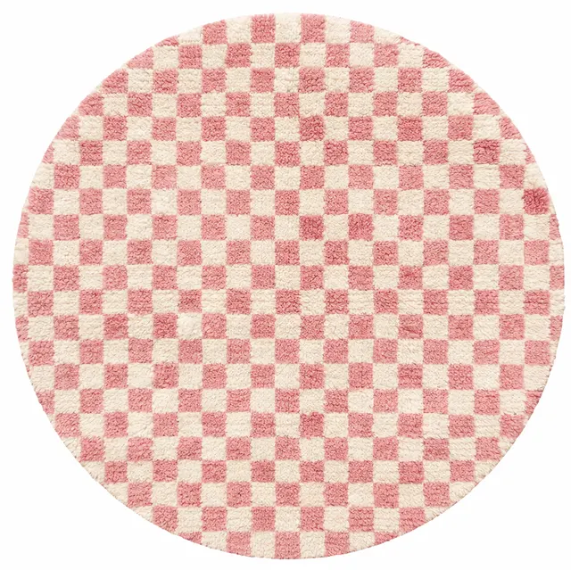 Tapis rond berbère Badis rose à damier — tapis berbères contemporains