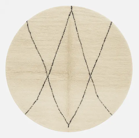 Tapis rond berbère Bani blanc et noir à losanges — tapis berbères contemporains