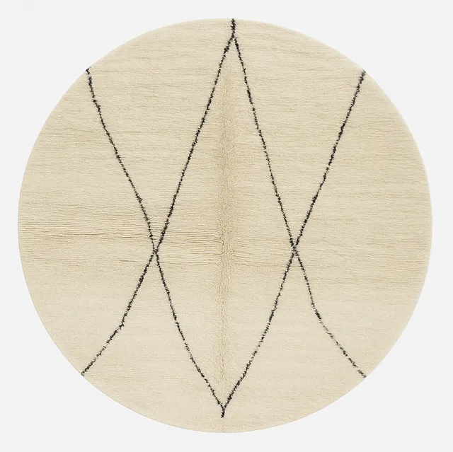 Tapis rond berbère Bani blanc et noir à losanges — tapis berbères contemporains