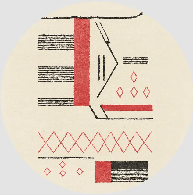 Tapis rond berbère Bouiblane rouge et noir aux motifs géométriques — tapis berbères contemporains