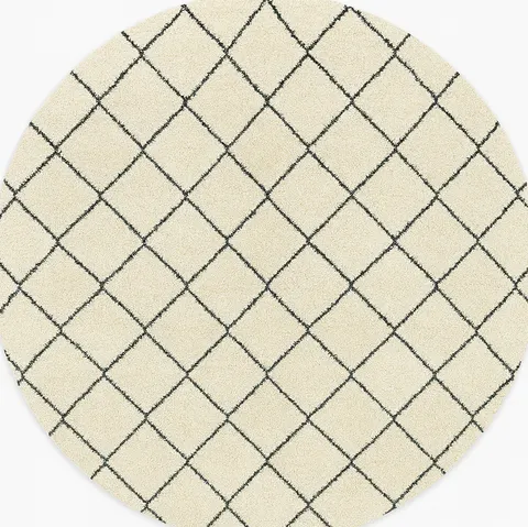 Tapis rond berbère Boulemane blanc et noir à losanges — tapis berbères contemporains