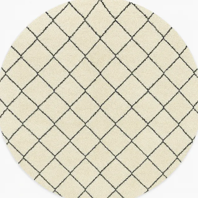 Tapis rond berbère Boulemane blanc et noir à losanges — tapis berbères contemporains