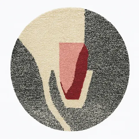 Tapis rond berbère Boumalne rose et rouge au dessin abstrait — tapis berbères contemporains