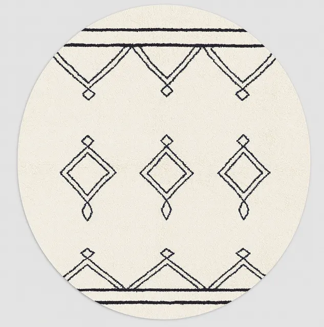 Tapis rond berbère Bzou blanc et noir à losanges — tapis berbères contemporains