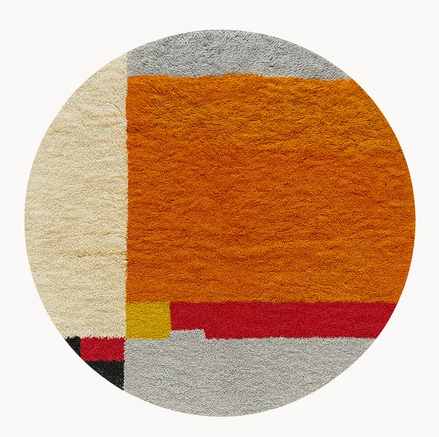 Tapis rond berbère Dayet orange au dessin abstrait — tapis berbères contemporains