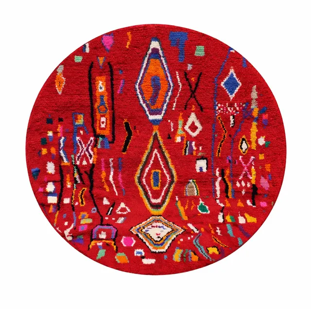 Tapis rond berbère Demnate rouge — tapis berbères contemporains