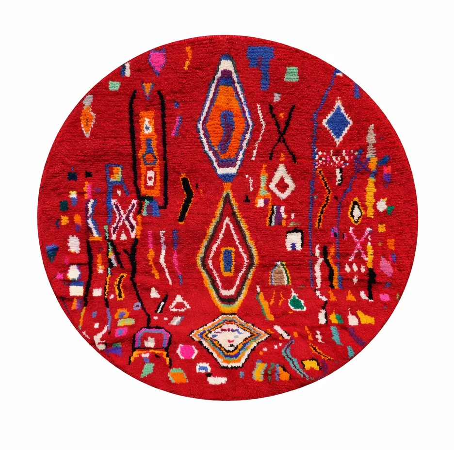 Tapis rond berbère Demnate rouge — tapis berbères contemporains tissé à la main