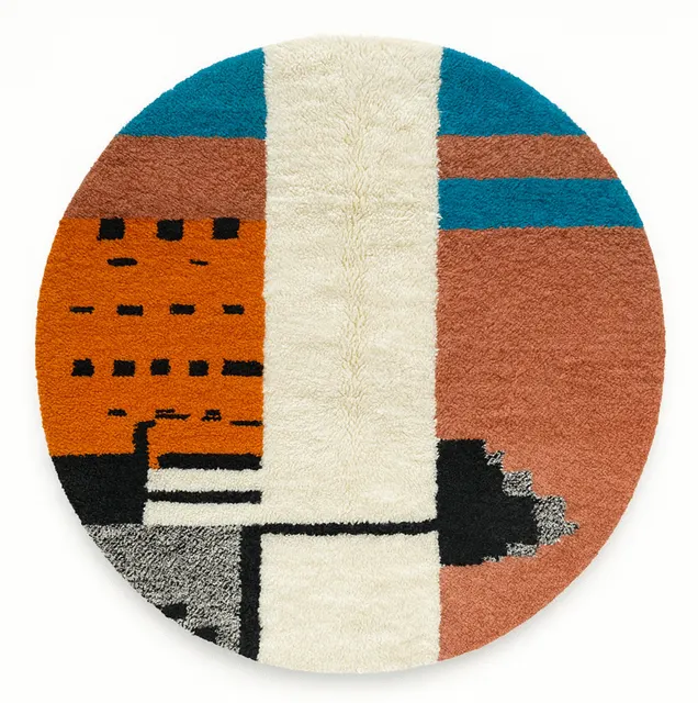 Tapis rond berbère Drâa au dessin abstrait — tapis berbères contemporains