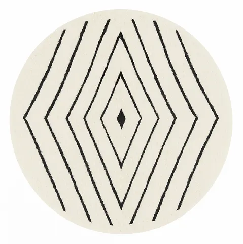Tapis rond berbère Erfoud blanc à losanges — tapis berbères contemporains