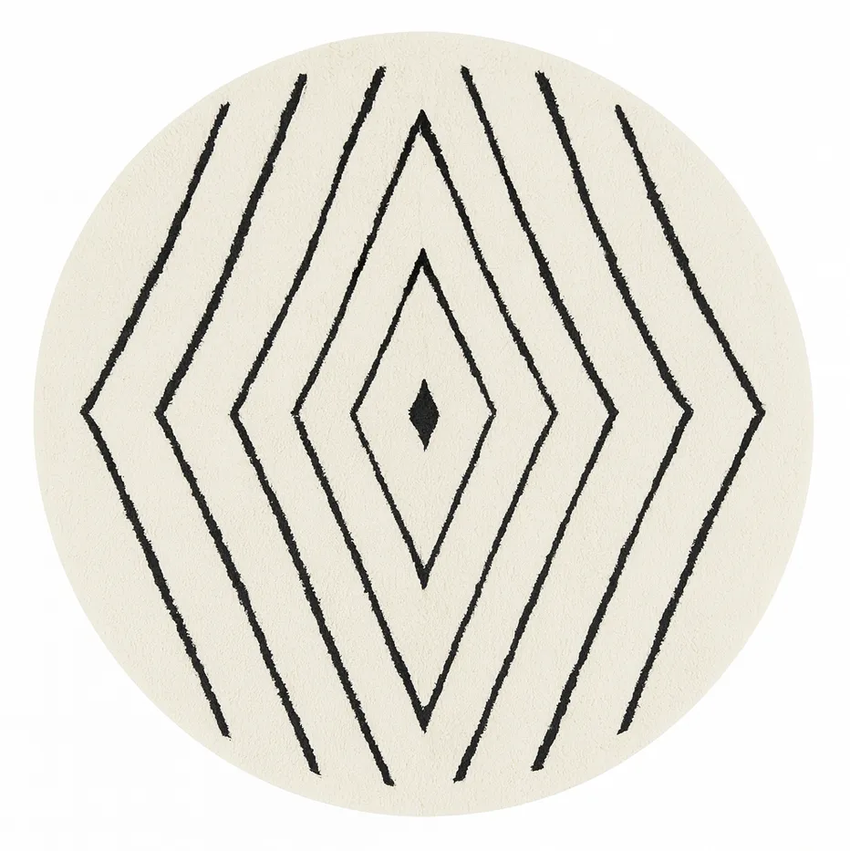 Tapis rond berbère Erfoud blanc à losanges — tapis berbères contemporains tissé à la main
