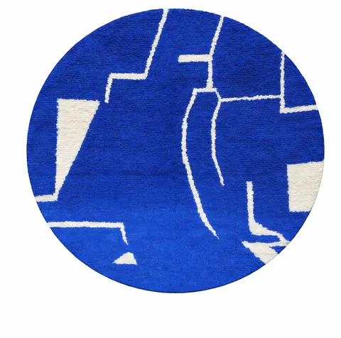 Tapis rond berbère Erfoud bleu — tapis berbères contemporains
