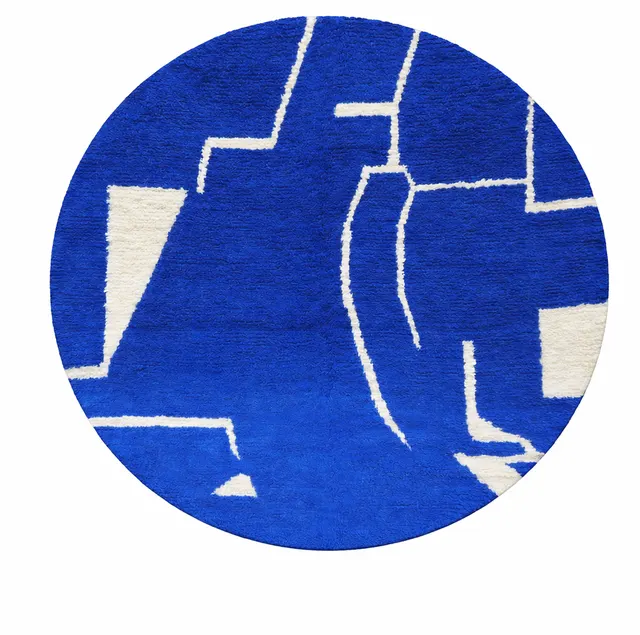 Tapis rond berbère Erfoud bleu — tapis berbères contemporains