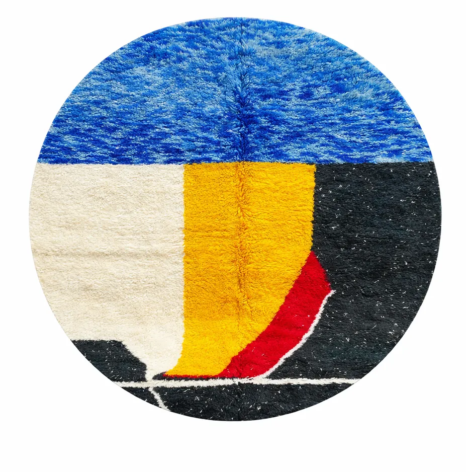 Tapis rond berbère Gaya au dessin abstrait — tapis berbères contemporains tissé à la main