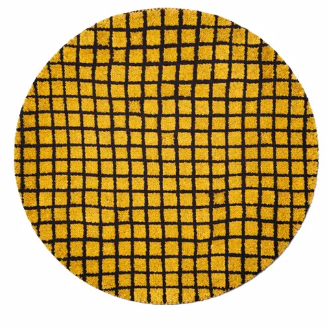 Tapis rond berbère Gaya moutarde et noir à damier — tapis berbères contemporains