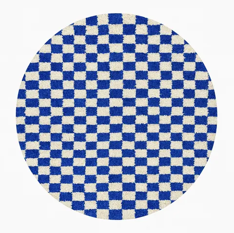 Tapis rond berbère Goulmima bleu à damier — tapis berbères contemporains