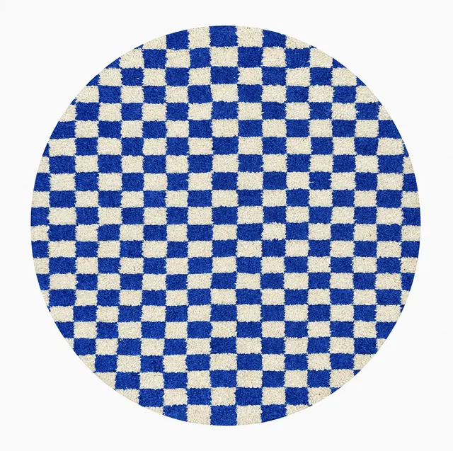 Tapis rond berbère Goulmima bleu à damier — tapis berbères contemporains