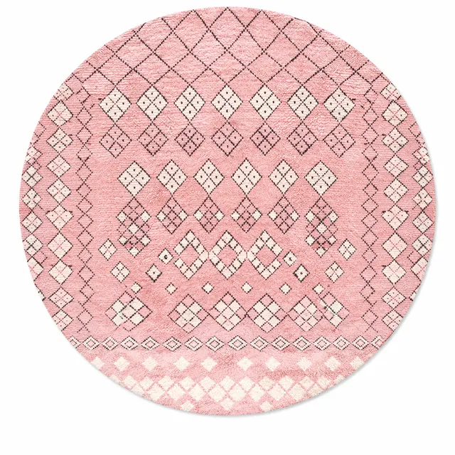 Tapis rond berbère Guelmim rose à losanges — tapis berbères contemporains