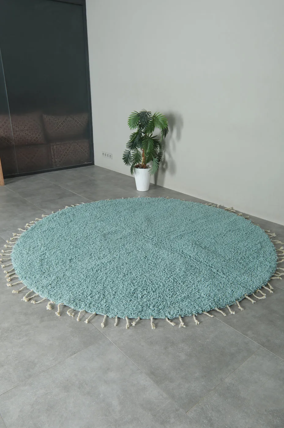 Tapis rond berbère Ifrane bleu, vue 6 sur 7