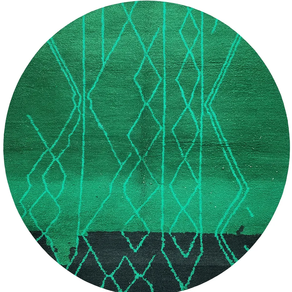 Tapis rond berbère Ifrane vert à lignes — tapis berbères contemporains tissé à la main