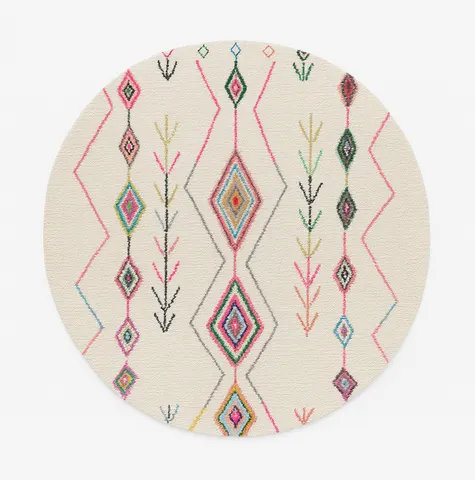 Tapis rond berbère Imilchil multicolore à losanges — tapis berbères contemporains