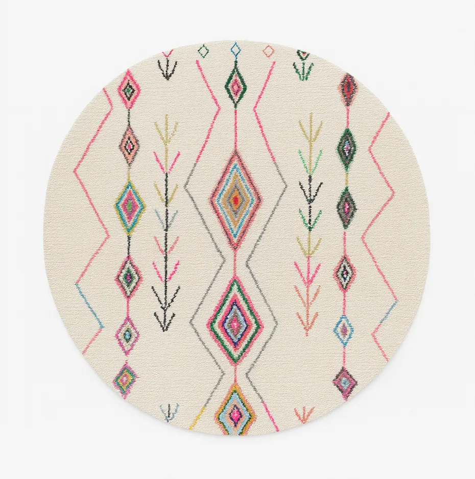 Tapis rond berbère Imilchil multicolore à losanges — tapis berbères contemporains tissé à la main