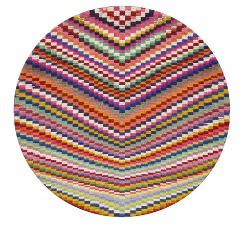 Tapis rond berbère Imlil multicolore au dessin abstrait — tapis berbères contemporains