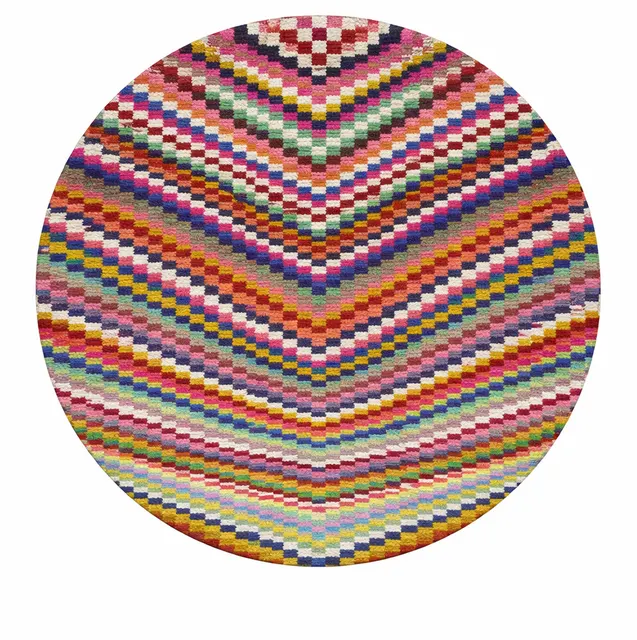 Tapis rond berbère Imlil multicolore au dessin abstrait — tapis berbères contemporains