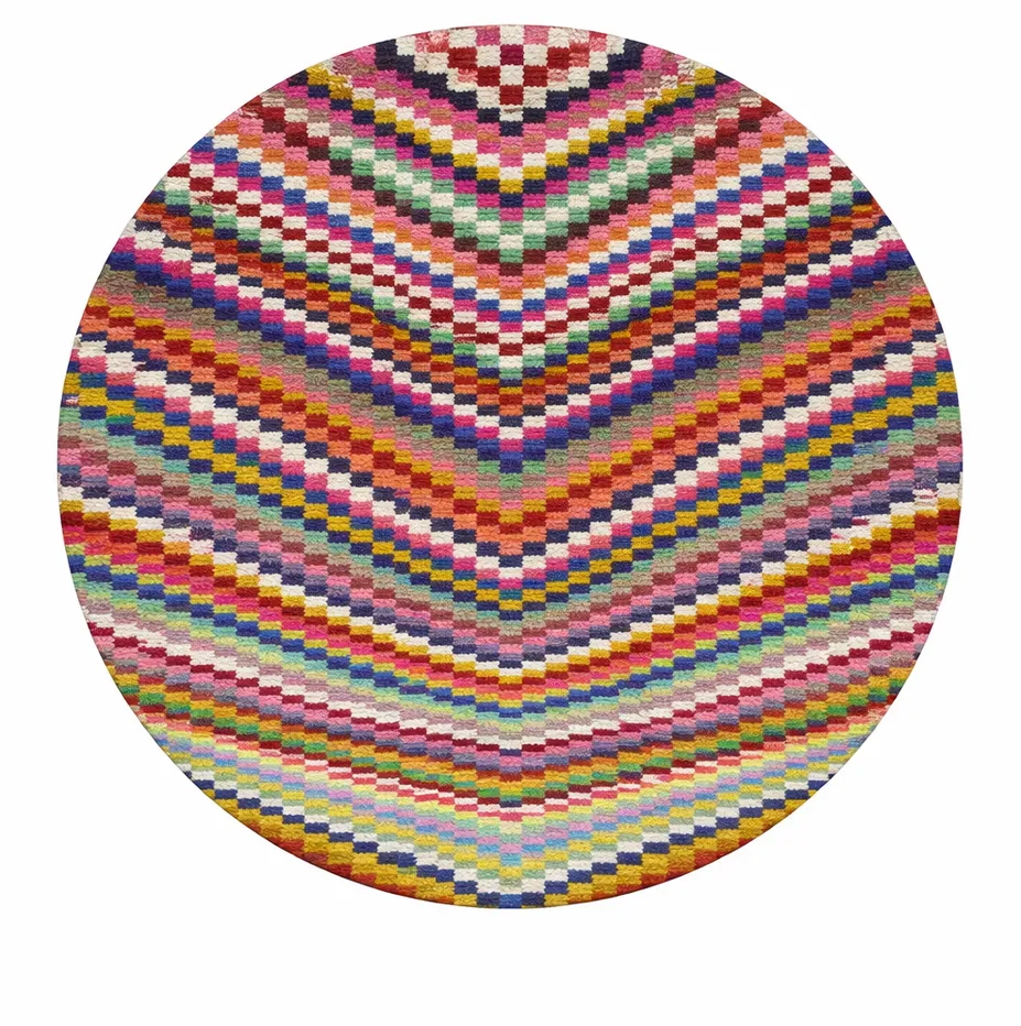 Tapis rond berbère Imlil multicolore au dessin abstrait — tapis berbères contemporains tissé à la main