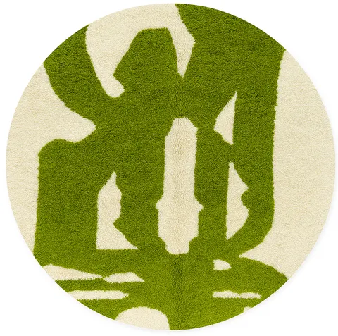 Tapis rond berbère Imouzzer vert et blanc au dessin abstrait — tapis berbères contemporains