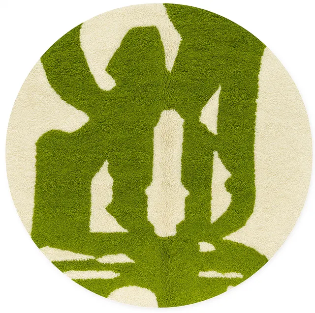 Tapis rond berbère Imouzzer vert et blanc au dessin abstrait — tapis berbères contemporains