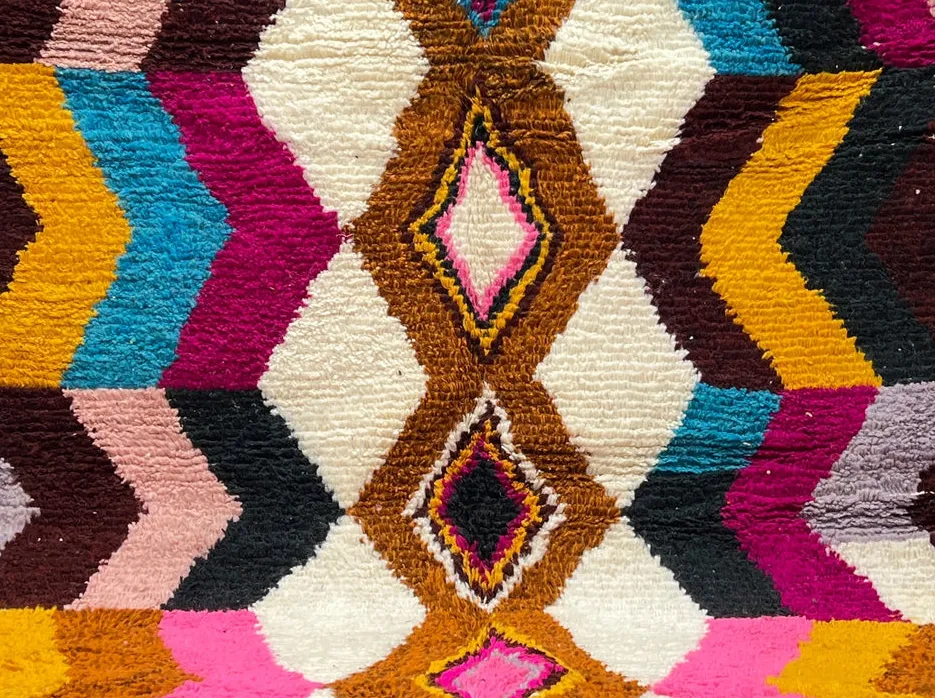 Tapis rond berbère Isli multicolore à losanges, vue 3 sur 4
