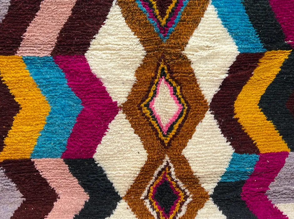 Tapis rond berbère Isli multicolore à losanges, vue 4 sur 4