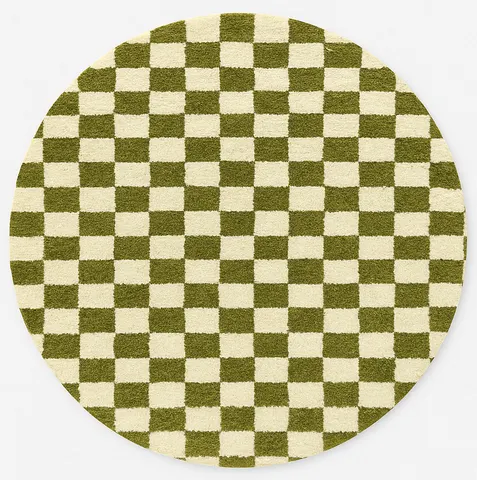 Tapis rond berbère Isli vert et blanc à damier — tapis berbères contemporains