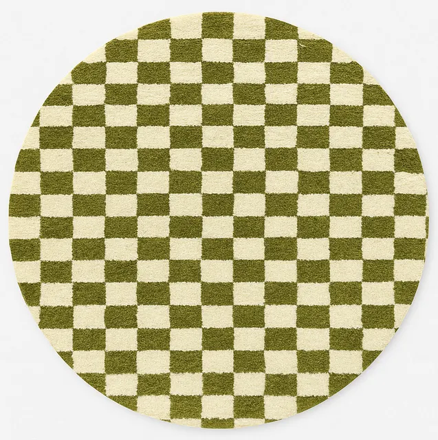 Tapis rond berbère Isli vert et blanc à damier — tapis berbères contemporains