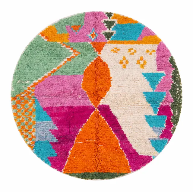 Tapis rond berbère Itri multicolore au dessin abstrait — tapis berbères contemporains