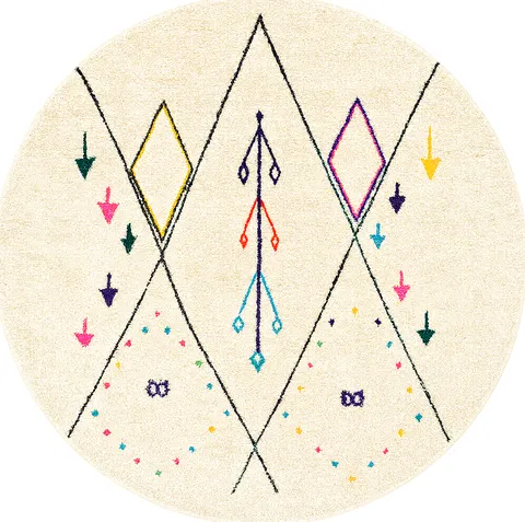 Tapis rond berbère Itzer blanc et multicolore aux motifs berbères — tapis berbères contemporains