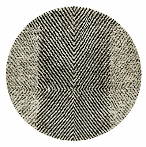 Tapis rond berbère Izza noir et blanc aux motifs géométriques — tapis berbères contemporains