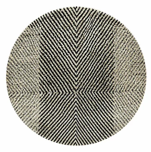 Tapis rond berbère Izza noir et blanc aux motifs géométriques — tapis berbères contemporains